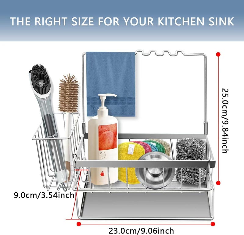 Yazoni Sponge Holder for Kitchen Sink, Rustproof Kitchen Sink Organizer Countertop Holder with High Brush Holder, Multifunctional Soap Dispenser Organizers and Storage Essentials - Image 2